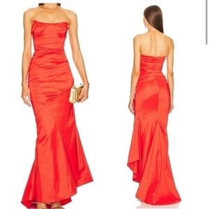 Michael Costello x REVOLVE Bette Gown in Red Orange